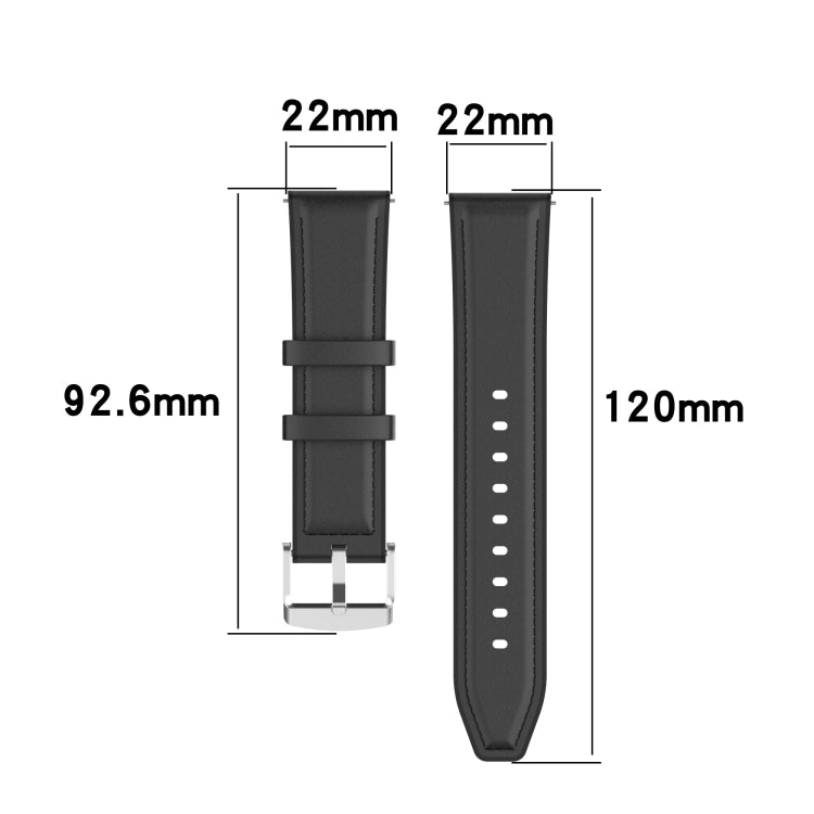 Black silicone watch strap size diagram: 22mm width and 120mm length
