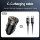 Car charger with dual USB-C ports and included USB-C to USB-C cable, black