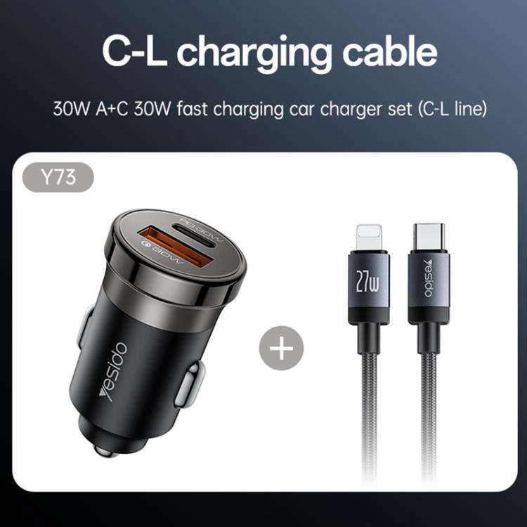 Black car charger set with Type-C to 8-pin cable, showing two connector ends.