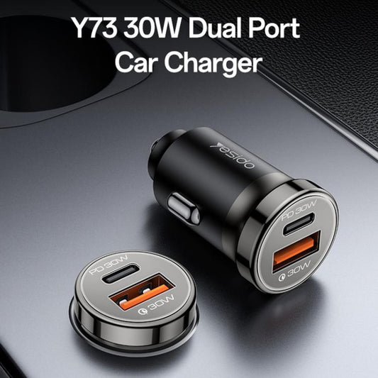 Yesido Y73 30W USB-A Type-C Dual Ports Car Charger with Type-C to 8 Pin Cable, Y73