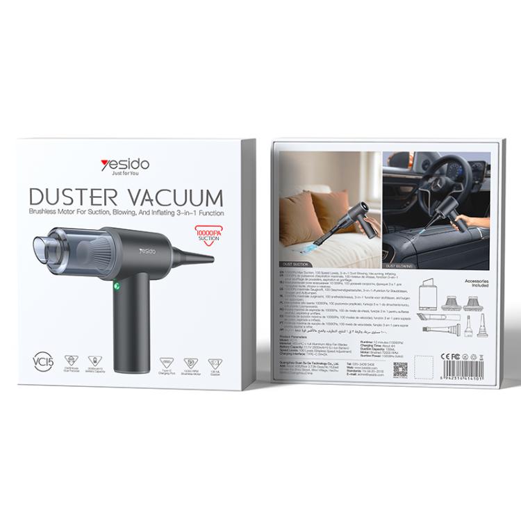 Retail box for cordless duster vacuum cleaner with accessories displayed