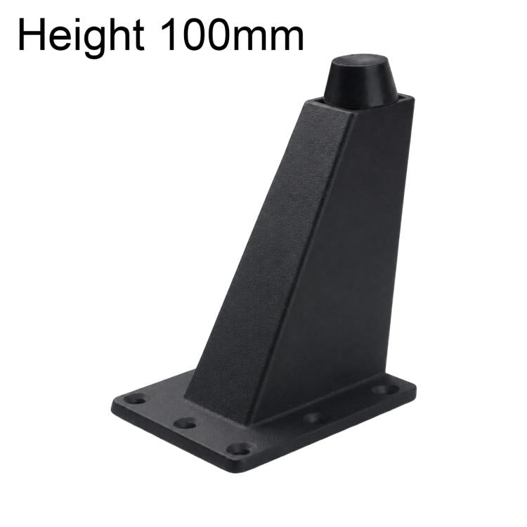 Black adjustable angled cabinet leg, 100mm height, with square mounting plate