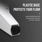 White cabinet leg with black plastic floor-protection foot and side housing