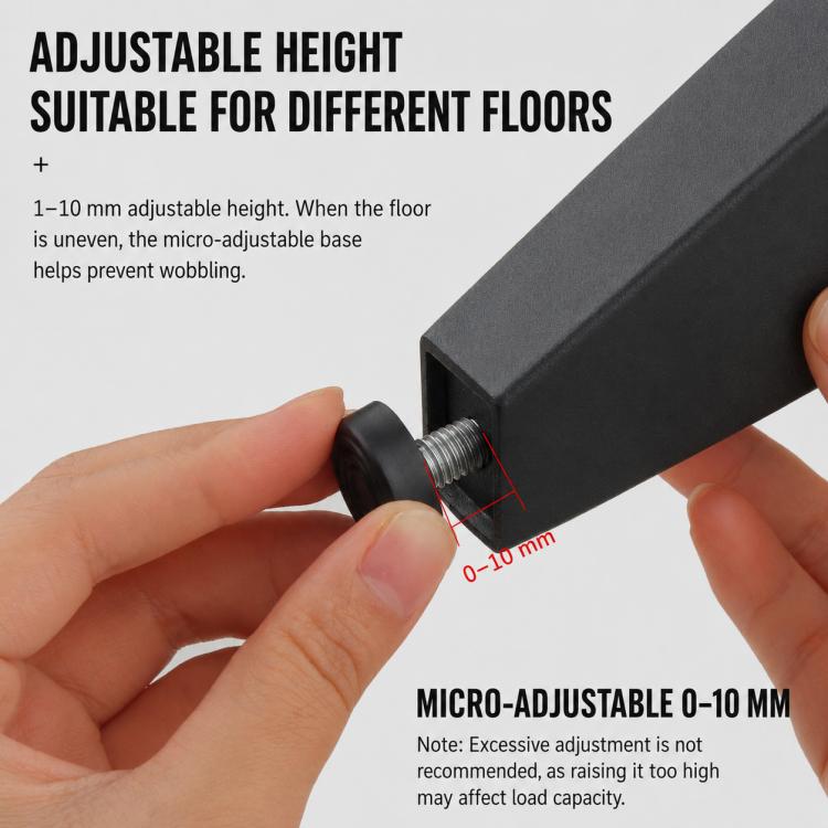 Black adjustable angled cabinet leg with micro-adjust screw base