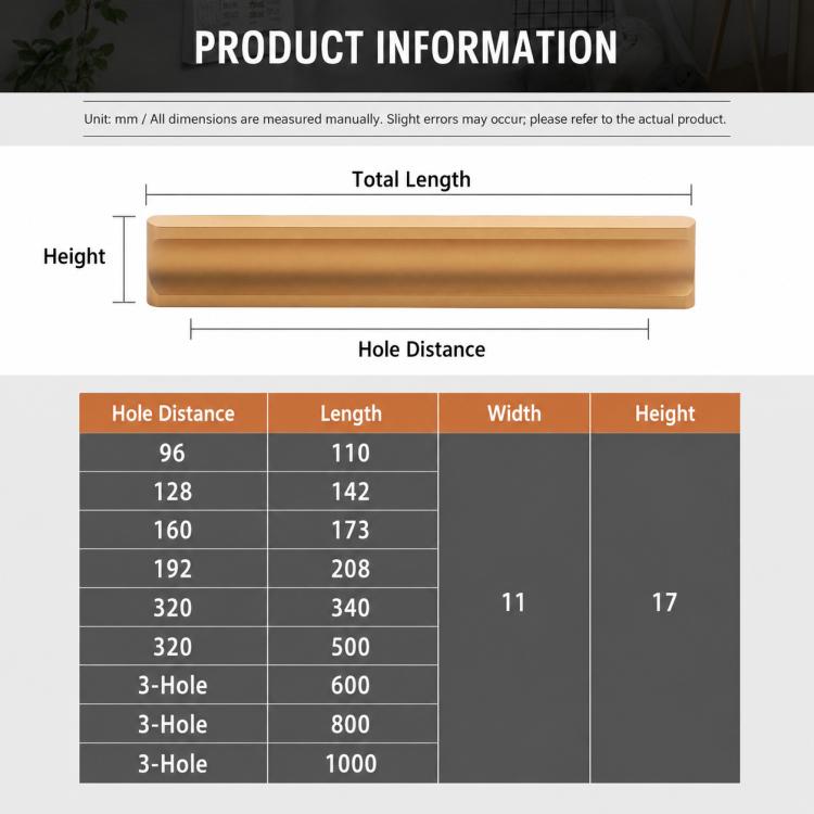 Aluminum Alloy Wardrobe Door Handles Furniture Hardware Accessories, 11cm, 14.2cm, 17.3cm, 20.8cm, 34cm, 50cm, 60cm, 80cm