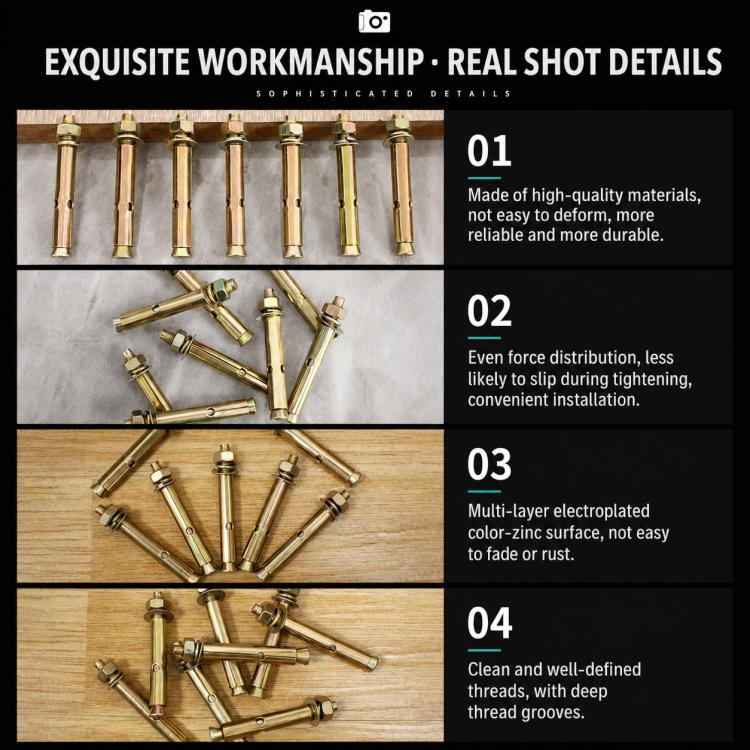 Zinc-plated expansion bolts assortment with hex heads and threaded sleeves