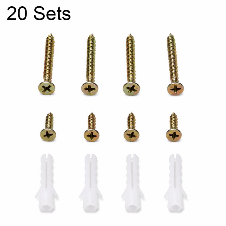 Brass-colored screws with plastic wall anchors, 20 sets