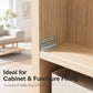 L-shaped lock strike plate mounted on a wooden cabinet with two screws, brushed steel