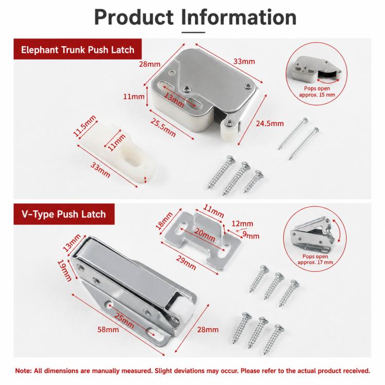 Handle Free Push-To-Ppen Cabinet Door Retractor Rebound Latch, Touch Catch, V-Shaped Touch Catch