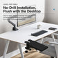 Installed black desk tray support bracket with adjustable arm and clamp base