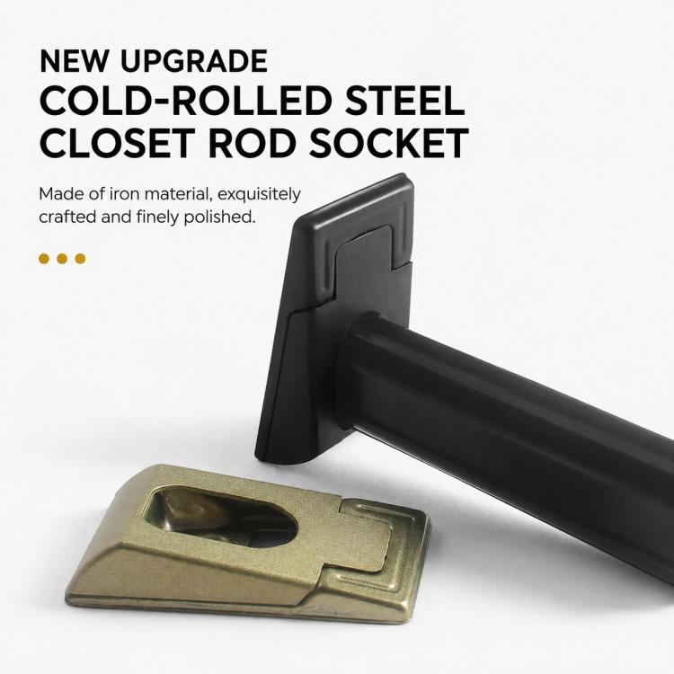 Black closet rod socket end holder bracket for wardrobe clothes rail.