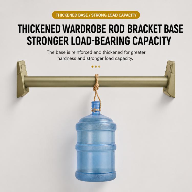 Bronze wardrobe rod bracket base supporting a clothes rail.