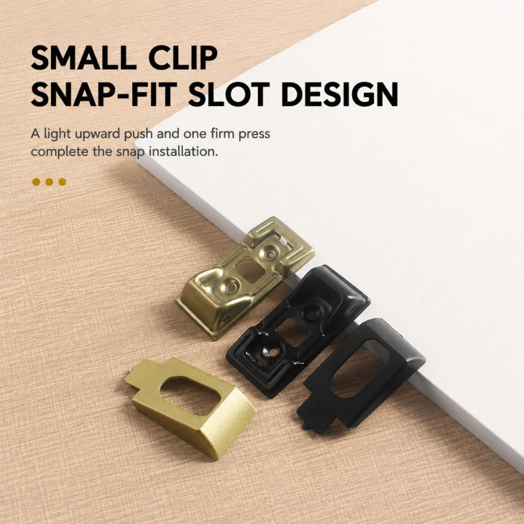 Snap-fit closet rod support pieces: bronze clip and black bracket base, screw holes.