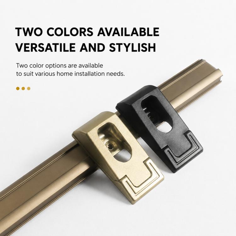 Closet rod end support brackets, bronze and black metal flanges with mounting holes