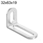 Silver L-shaped corner brace with long slot holes, stainless steel, 32x63x19mm
