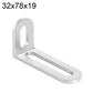 Silver L-shaped corner brace with long slot holes, stainless steel, 32x78x19mm