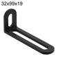 Black L-shaped corner brace with long slot holes, stainless steel, 32x99x19mm