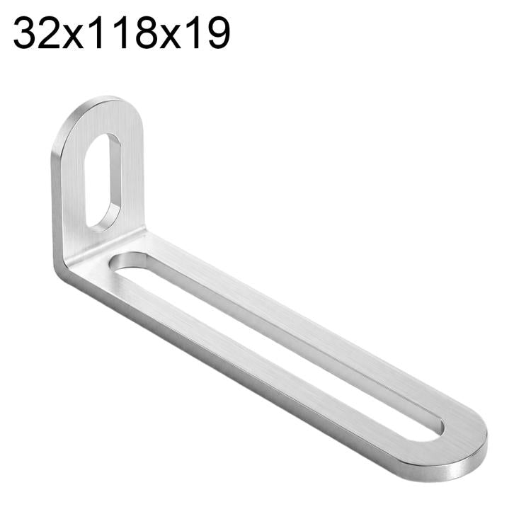Silver L-shaped corner brace with long slot and screw holes, 32x118x19mm