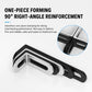 Seamless 90-degree right-angle corner braces with long slots in silver and black