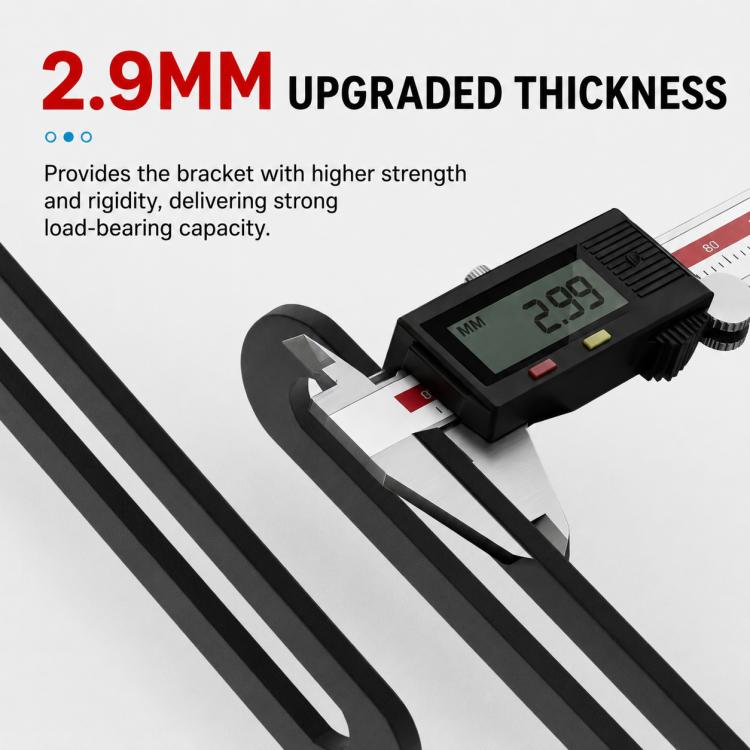 Black L-shaped corner brace with long slots; 2.9mm upgraded thickness
