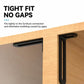 Black L-shaped corner brace mounted on wood, tight fit long-slot design