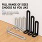 Assorted long-slot L-shaped corner braces in silver and black, multiple lengths