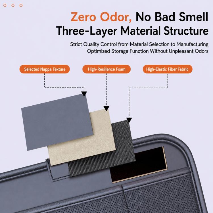 Car seat back storage rack bag showing layered material and side pocket