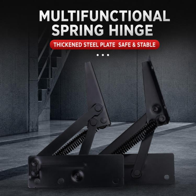 Black spring hinge lift bracket assembly with thick metal plates and coiled support