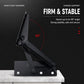 Black lift-up hinge bracket with spring strut supporting an upright open angle