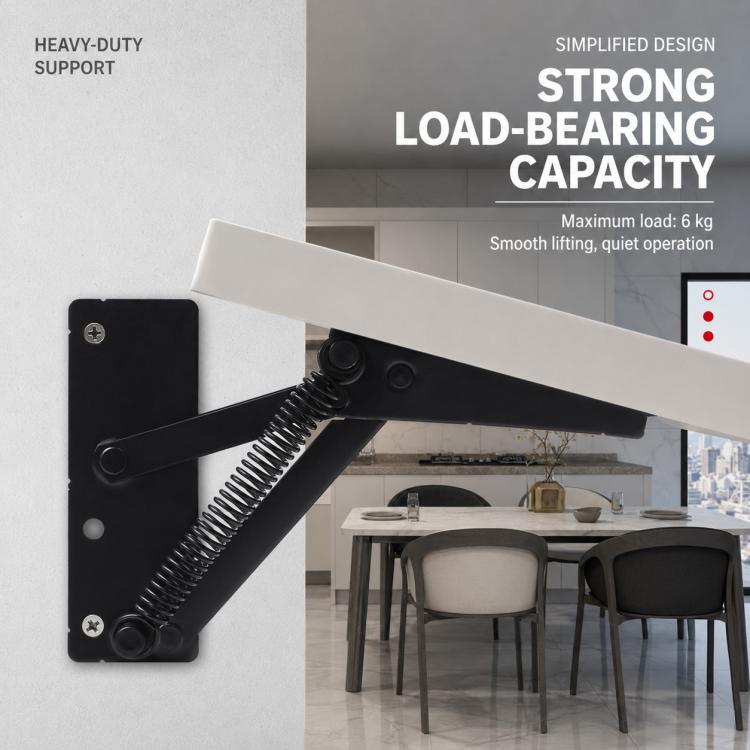 Black seat lift hinge bracket with spring coil and wall mounting plate holes