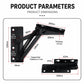 Black metal spring hinge lift bracket with dimensions diagram on product panel