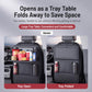 Black rear seat organizer folding tray table open and storage pockets