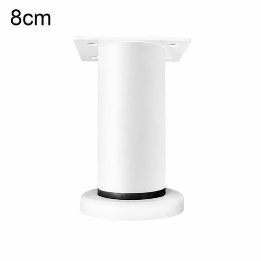 White height-adjustable furniture support leg, 8cm, with round base and mounting plate
