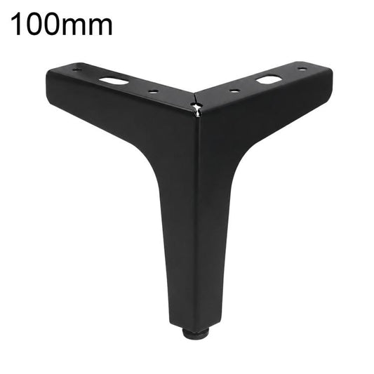 Black metal three-prong furniture leg, 100mm length, with mounting screw holes