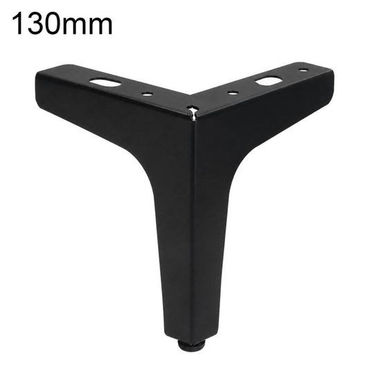 Black metal three-prong furniture leg, 130mm length, with mounting screw holes
