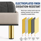 Gold furniture support leg with black base, shown under a sofa