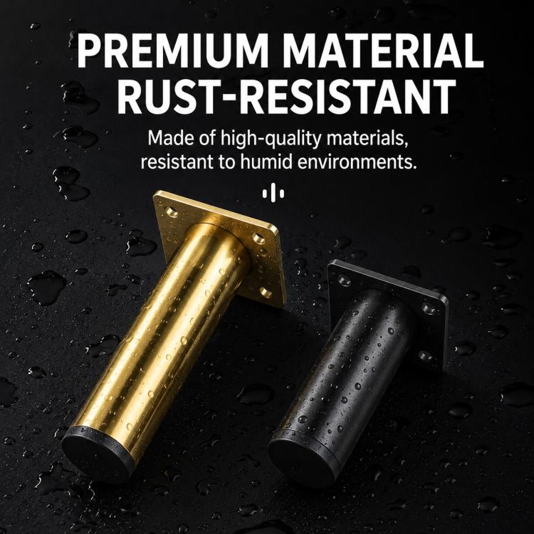 Gold and black furniture support legs with square plates, rust-resistant finish