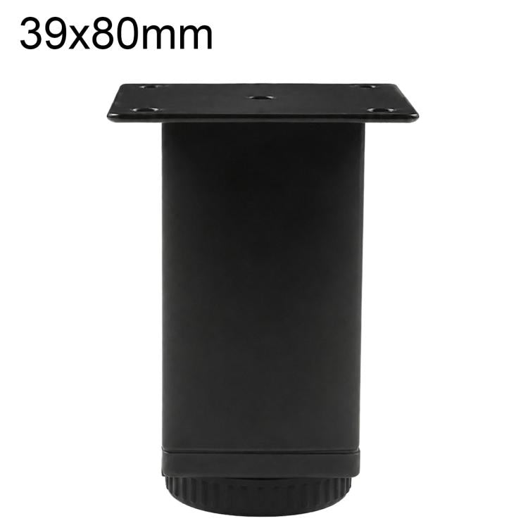 Black square height-adjustable furniture support leg, 39x80mm