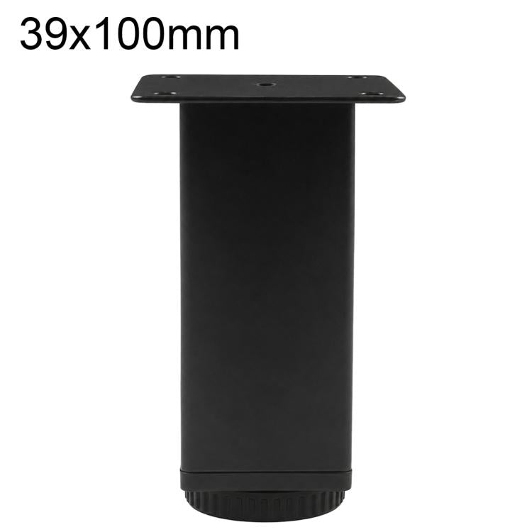 Black square height-adjustable furniture support leg, 39x100mm