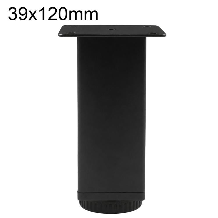 Black square height-adjustable furniture support leg, 39x120mm