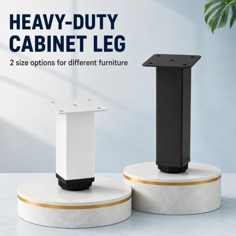 Pair of height-adjustable square furniture support legs in black and white