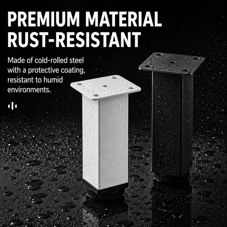 Rust-resistant square furniture legs in black and white with protective coating