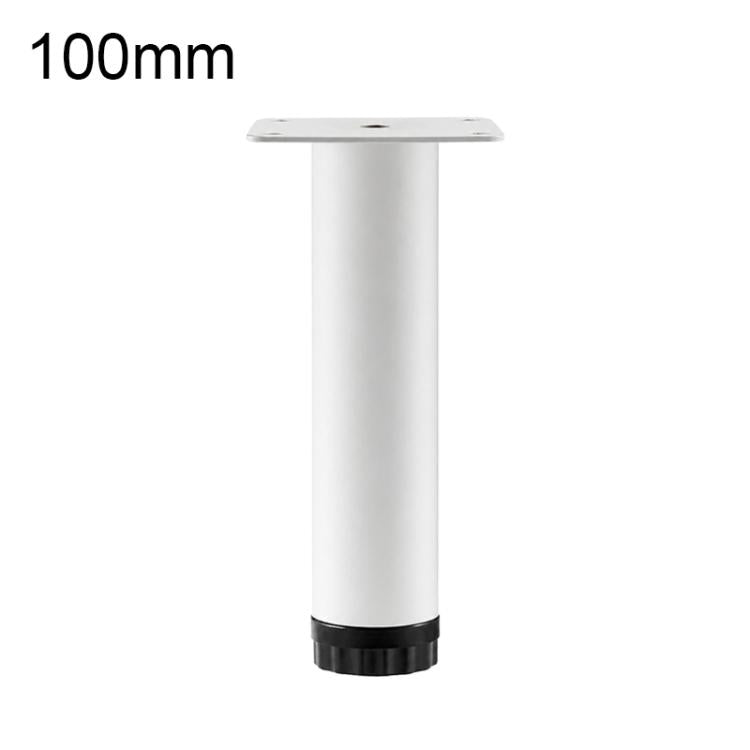 Adjustable furniture support leg 100mm white metal with top mounting plate