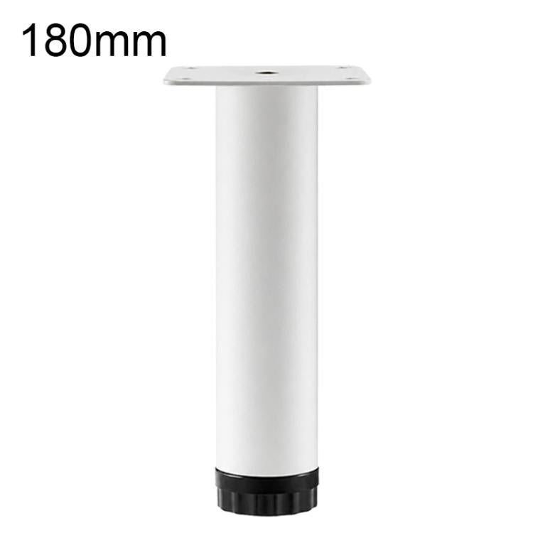 White height-adjustable furniture support leg, 180mm, with mounting plate and ridged base