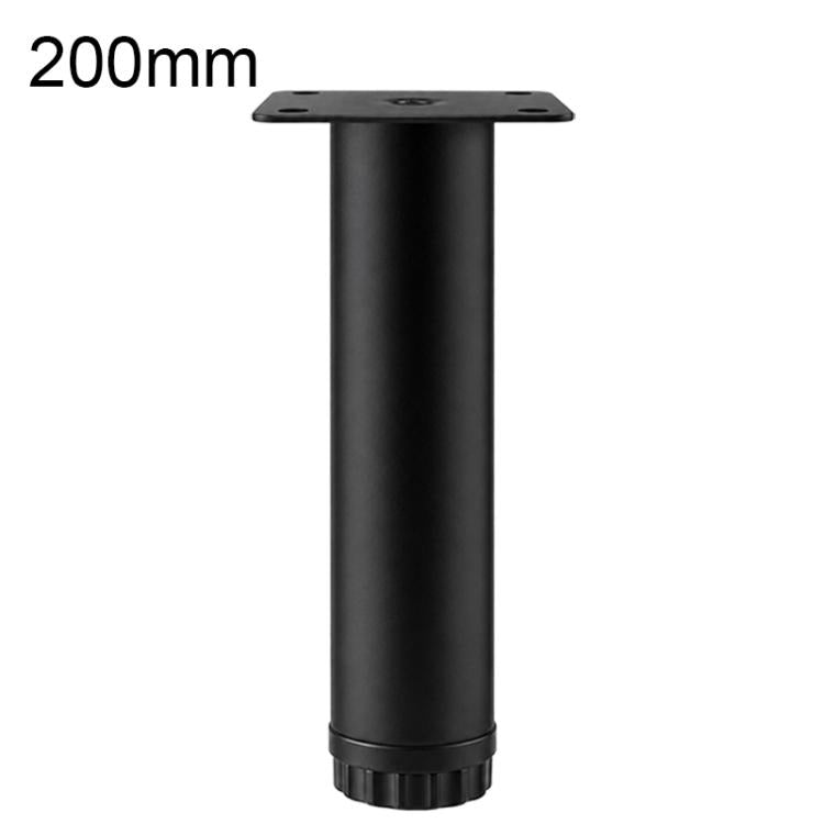 Black height-adjustable furniture support leg, 200mm, with mounting plate and ridged foot