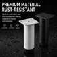 Rust-resistant steel height-adjustable support legs in black and silver with protective coating.