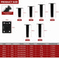 Height-adjustable support legs with multiple sizes from 78mm to 200mm, black.