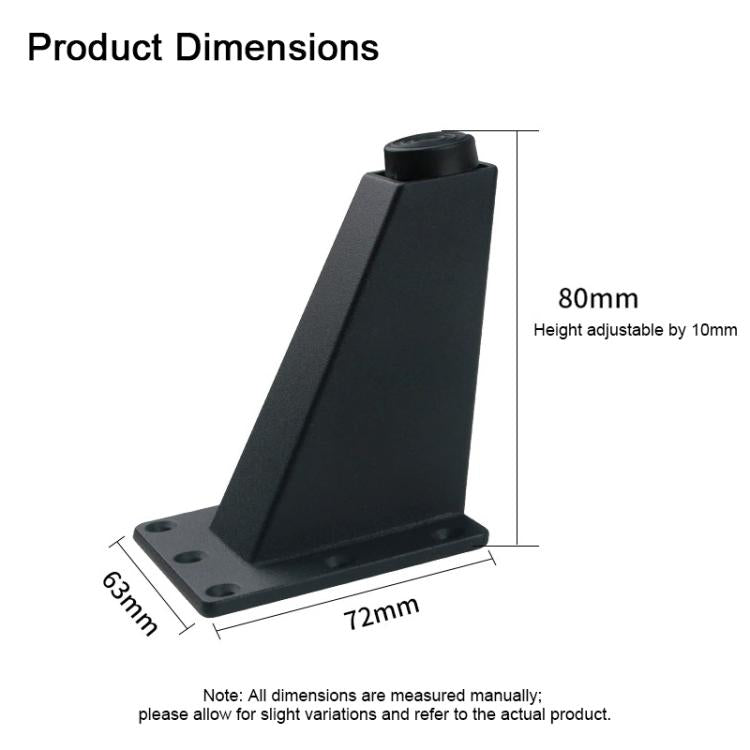 Matte black angled support leg with square base, height 80mm and adjustable 10mm