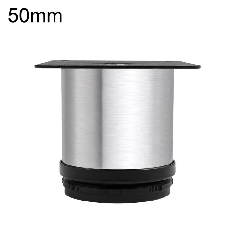 Brushed stainless steel furniture support leg, 50mm height, black rubber base