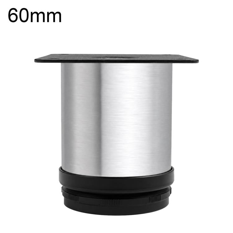 Brushed stainless steel furniture support leg, 60mm height, black rubber base